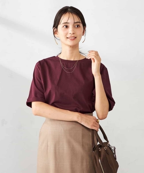 a.v.v（アーヴェヴェ）の「【接触冷感/UVカット/コットン100％】ロールアップハーフスリーブTシャツ（Tシャツ/カットソー・レディース・ボルドー/パープル/グレー系その他/クリーム・36/38/40）」の20枚目の写真