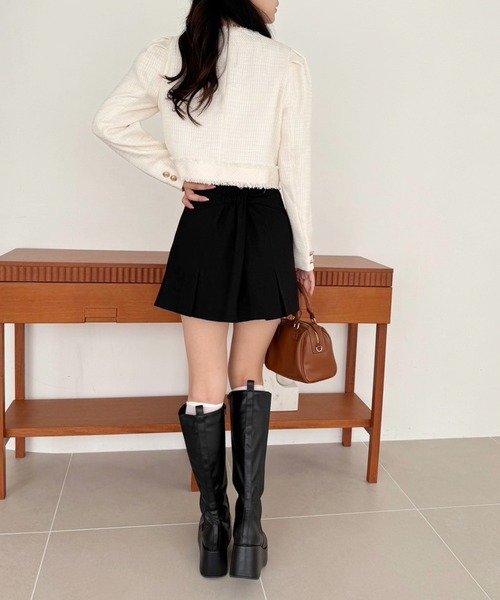 one after another NICE CLAUP(ワンアフターアナザーナイスクラップ)の「WEB限定/ツイードジャケット(ノーカラージャケット・レディース・ブラック/ホワイト×ブラック/アイボリー/ネイビー・FREE)」の14枚目の写真