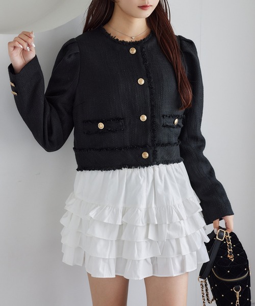 セール】WEB限定/ツイードジャケット（ノーカラージャケット）｜one