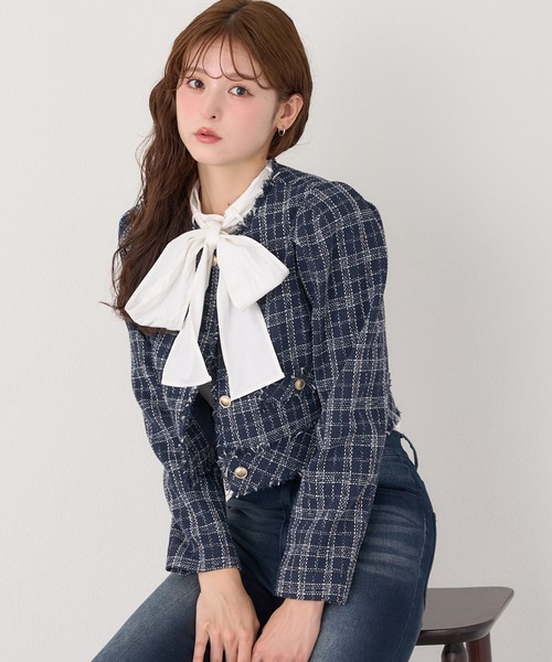 セール】WEB限定/ツイードジャケット（ノーカラージャケット）｜one