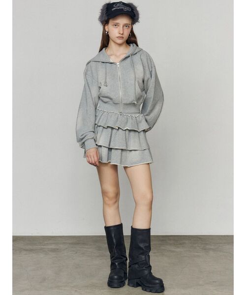 EMODA（エモダ）の「スウェットティアードミニスカート（スカート・レディース・グレー/ブラック/ライトグレー・FREE）」の7枚目の写真