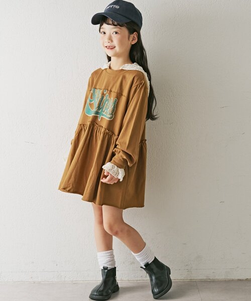 CIAOPANIC TYPY（チャオパニックティピー）の「【KIDS】かすれロゴ長袖チュニックミニワンピ（ワンピース・キッズ・チャコールグレー/グレー/キャメル・SMALL/XX-LARGE/MEDIUM/X-LARGE/LARGE）」の18枚目の写真