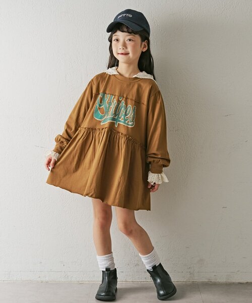 CIAOPANIC TYPY（チャオパニックティピー）の「【KIDS】かすれロゴ長袖チュニックミニワンピ（ワンピース・キッズ・チャコールグレー/グレー/キャメル・SMALL/XX-LARGE/MEDIUM/X-LARGE/LARGE）」の19枚目の写真
