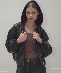 合成皮革ショートフーディブルゾン / Short Hoodie Blouson