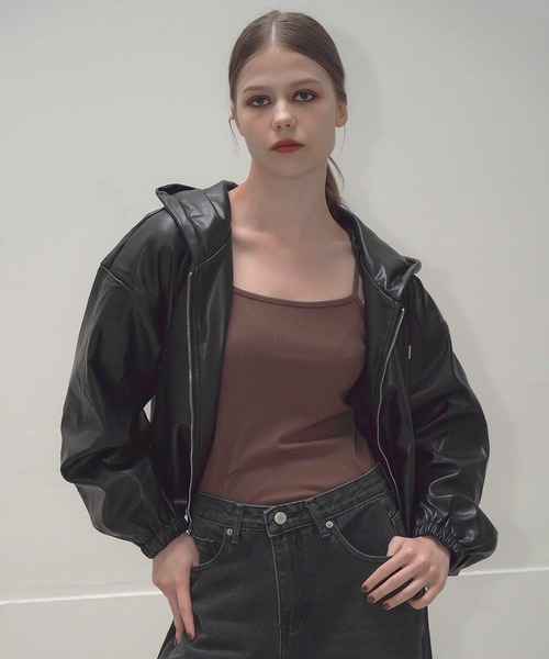 Mirette（ミレット）の「合成皮革ショートフーディブルゾン / Short Hoodie Blouson（ブルゾン・レディース・ブラック・FREE）」の3枚目の写真