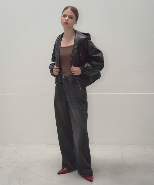 Mirette（ミレット）の「合成皮革ショートフーディブルゾン / Short Hoodie Blouson（ブルゾン・レディース・ブラック・FREE）」の8枚目の写真
