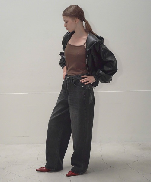 Mirette（ミレット）の「合成皮革ショートフーディブルゾン / Short Hoodie Blouson（ブルゾン・レディース・ブラック・FREE）」の10枚目の写真