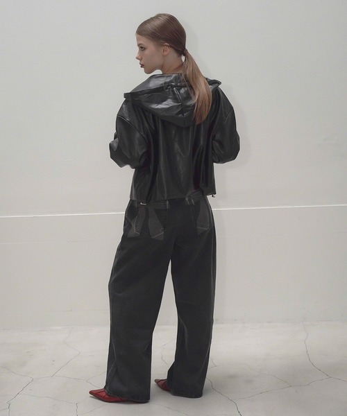 Mirette（ミレット）の「合成皮革ショートフーディブルゾン / Short Hoodie Blouson（ブルゾン・レディース・ブラック・FREE）」の12枚目の写真