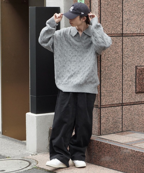 Theater code（シアターコード）の「Skipper Neck Wool Knit Polo / スキッパーネック ウールニットポロ（ニット/セーター・メンズ・ブラック/グレー・M/L）」の3枚目の写真