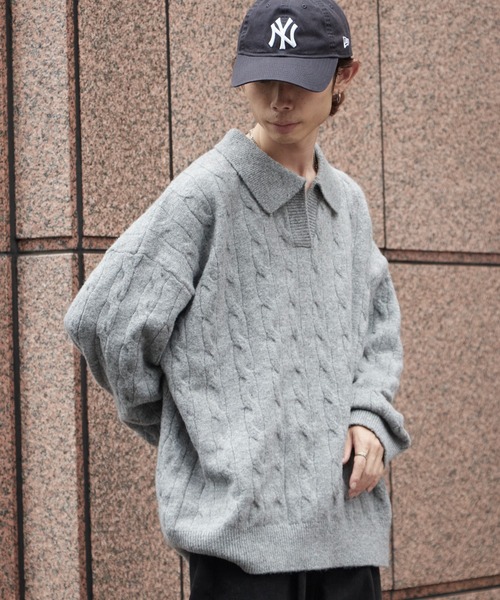 Theater code（シアターコード）の「Skipper Neck Wool Knit Polo / スキッパーネック ウールニットポロ（ニット/セーター・メンズ・ブラック/グレー・M/L）」の9枚目の写真