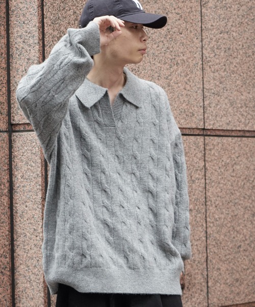 Theater code（シアターコード）の「Skipper Neck Wool Knit Polo / スキッパーネック ウールニットポロ（ニット/セーター・メンズ・ブラック/グレー・M/L）」の10枚目の写真