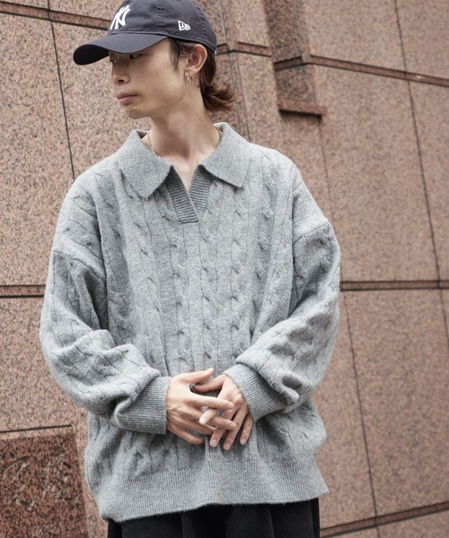 Theater code（シアターコード）の「Skipper Neck Wool Knit Polo / スキッパーネック ウールニットポロ（ニット/セーター・メンズ・ブラック/グレー・M/L）」の11枚目の写真