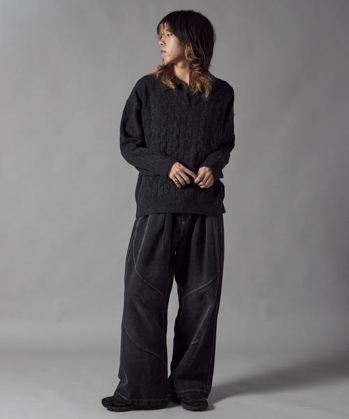 Theater code（シアターコード）の「Skipper Neck Wool Knit Polo / スキッパーネック ウールニットポロ（ニット/セーター・メンズ・ブラック/グレー・M/L）」の16枚目の写真