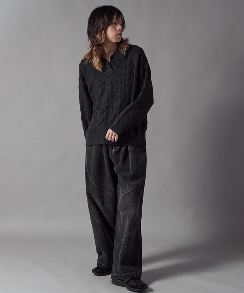 Theater code（シアターコード）の「Skipper Neck Wool Knit Polo / スキッパーネック ウールニットポロ（ニット/セーター・メンズ・ブラック/グレー・M/L）」の17枚目の写真