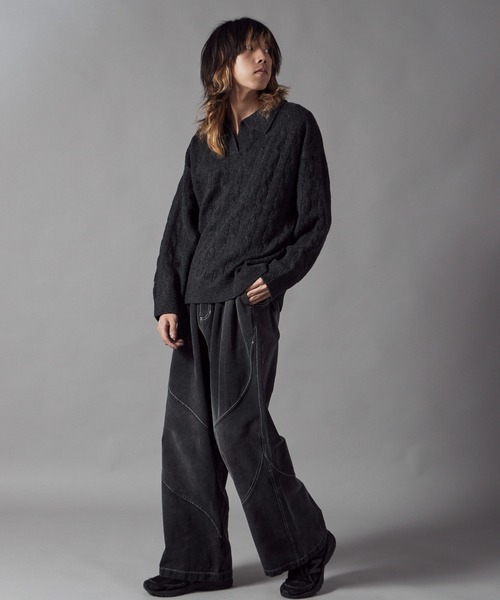 Theater code（シアターコード）の「Skipper Neck Wool Knit Polo / スキッパーネック ウールニットポロ（ニット/セーター・メンズ・ブラック/グレー・M/L）」の19枚目の写真