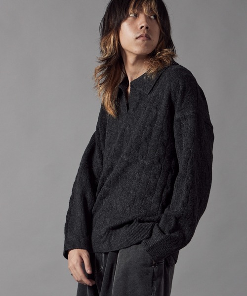Theater code（シアターコード）の「Skipper Neck Wool Knit Polo / スキッパーネック ウールニットポロ（ニット/セーター・メンズ・ブラック/グレー・M/L）」の20枚目の写真