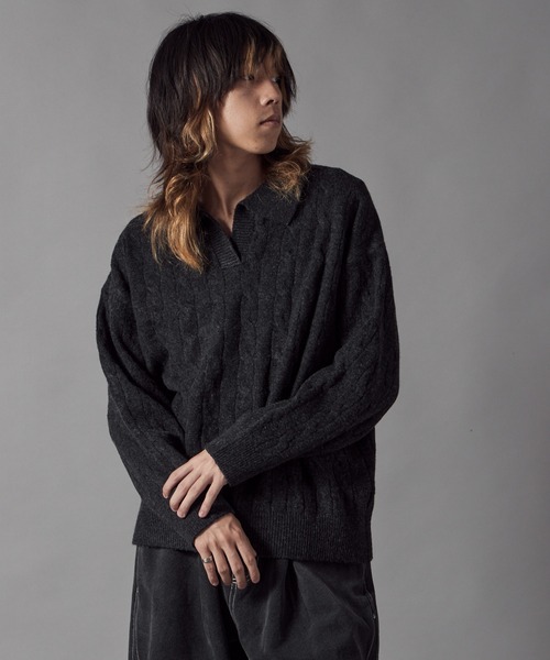 Theater code（シアターコード）の「Skipper Neck Wool Knit Polo / スキッパーネック ウールニットポロ（ニット/セーター・メンズ・ブラック/グレー・M/L）」の21枚目の写真