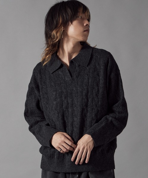 Theater code（シアターコード）の「Skipper Neck Wool Knit Polo / スキッパーネック ウールニットポロ（ニット/セーター・メンズ・ブラック/グレー・M/L）」の15枚目の写真
