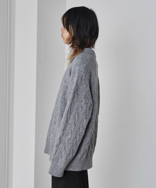 Theater code（シアターコード）の「Skipper Neck Wool Knit Polo / スキッパーネック ウールニットポロ（ニット/セーター・メンズ・ブラック/グレー・M/L）」の7枚目の写真