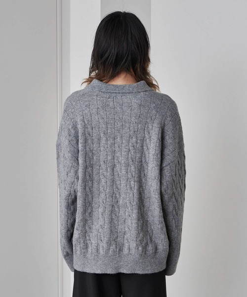 Theater code（シアターコード）の「Skipper Neck Wool Knit Polo / スキッパーネック ウールニットポロ（ニット/セーター・メンズ・ブラック/グレー・M/L）」の8枚目の写真