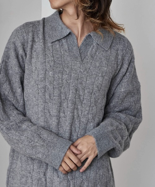 Theater code（シアターコード）の「Skipper Neck Wool Knit Polo / スキッパーネック ウールニットポロ（ニット/セーター・メンズ・ブラック/グレー・M/L）」の4枚目の写真