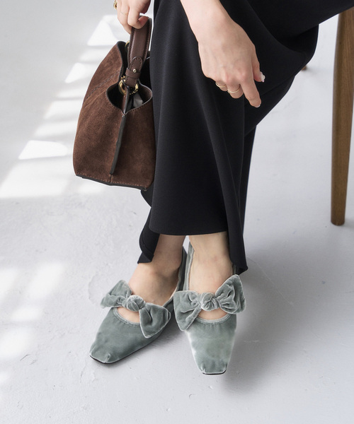 セール】《追加3》スクエアベルベットリボンフラット（その他シューズ