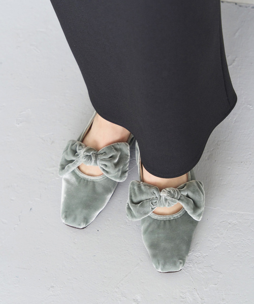 セール】《追加3》スクエアベルベットリボンフラット（その他シューズ