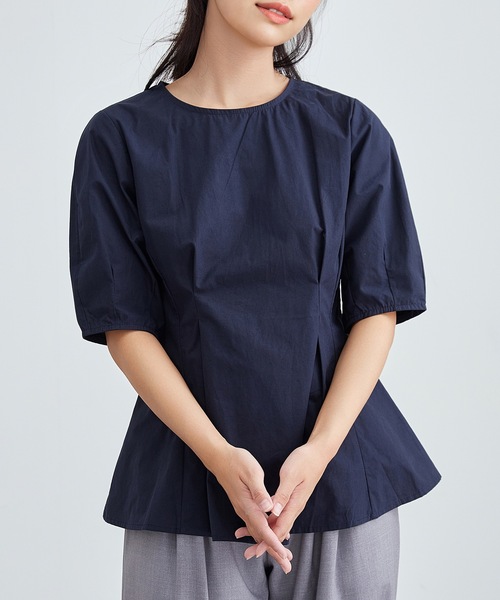Lace Ladies(レースレディース)の「ラウンドネック ペプラム タック 半袖 プルオーバー(シャツ/ブラウス・レディース・ブラック/ネイビー/ホワイト/チャコールグレー・S/FREE)」の4枚目の写真