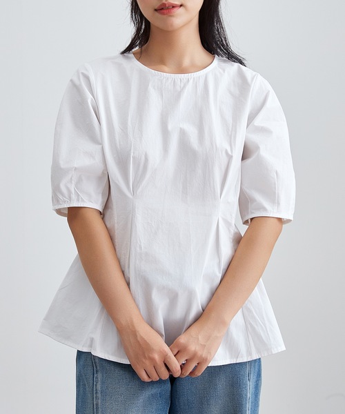 Lace Ladies(レースレディース)の「ラウンドネック ペプラム タック 半袖 プルオーバー(シャツ/ブラウス・レディース・ブラック/ネイビー/ホワイト/チャコールグレー・S/FREE)」の2枚目の写真
