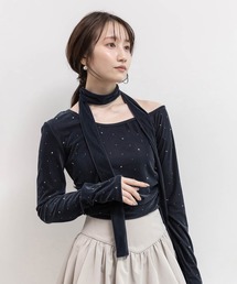 RANDA | アシメネックベロアストーンカットソー(Tシャツ/カットソー)