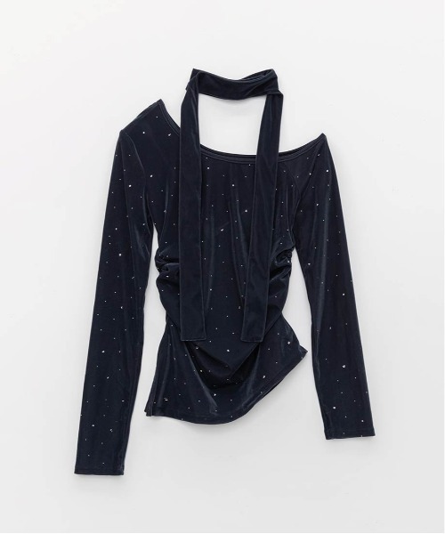 セール】アシメネックベロアストーンカットソー（Tシャツ/カットソー