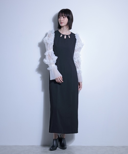 FLANEEK.(フラニーク)の「フリルスリーブデザインネックワンピース(ワンピース・レディース・ベージュ/ブラック×ブラック/ブラック×ホワイト・S/M)」の12枚目の写真