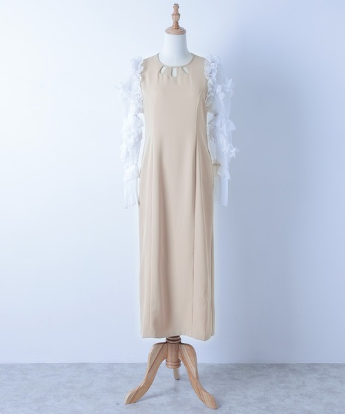 FLANEEK.(フラニーク)の「フリルスリーブデザインネックワンピース(ワンピース・レディース・ベージュ/ブラック×ブラック/ブラック×ホワイト・S/M)」の5枚目の写真