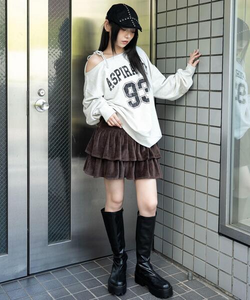 WEGO（ウィゴー）の「WEGO/ベロアフリルスカパン（スカート・レディース・ブラウン/ブラック・FREE）」の4枚目の写真