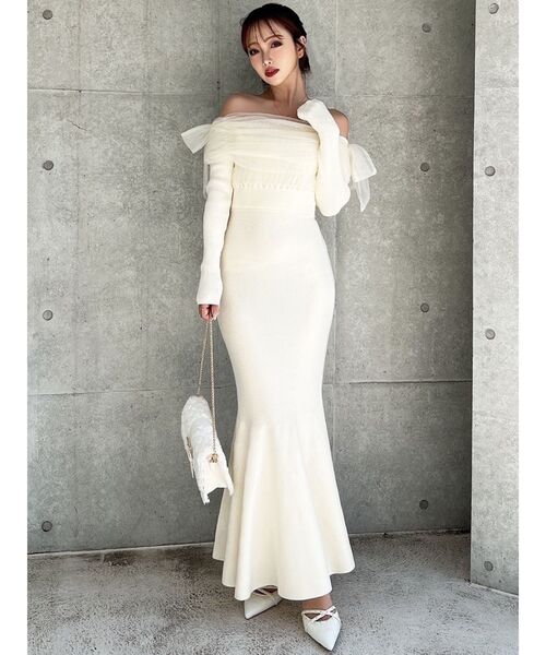 RESEXXY 【骨格ウェーブ向け】ドッキングオフショルリボンワンピース リゼクシー RESEXXY 【骨格ウェーブ向け】ドッキングオフショルリボン