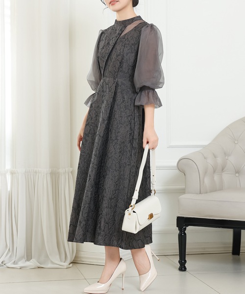 Lace Ladies(レースレディース)の「スタンドカラー 異素材 ドッキング キャンディ袖 ワンピース(ドレス・レディース・ネイビー/ブラック/チャコールグレー・FREE/S)」の22枚目の写真