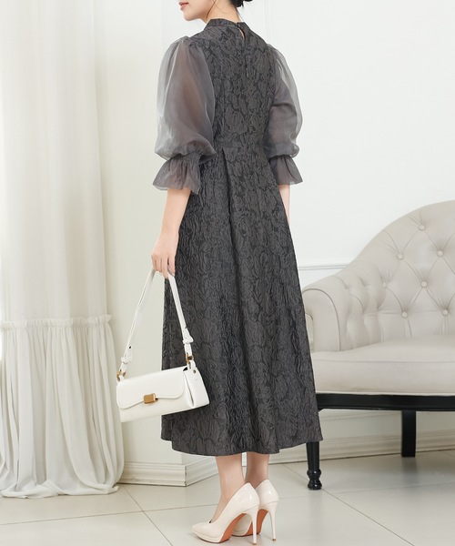 Lace Ladies(レースレディース)の「スタンドカラー 異素材 ドッキング キャンディ袖 ワンピース(ドレス・レディース・ネイビー/ブラック/チャコールグレー・FREE/S)」の21枚目の写真
