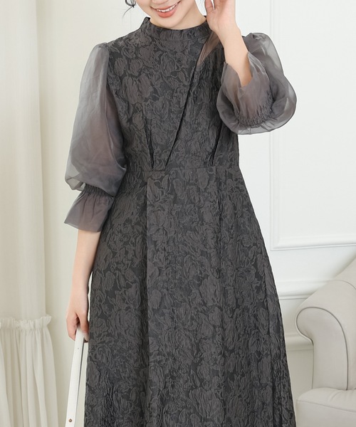 Lace Ladies(レースレディース)の「スタンドカラー 異素材 ドッキング キャンディ袖 ワンピース(ドレス・レディース・ネイビー/ブラック/チャコールグレー・FREE/S)」の20枚目の写真