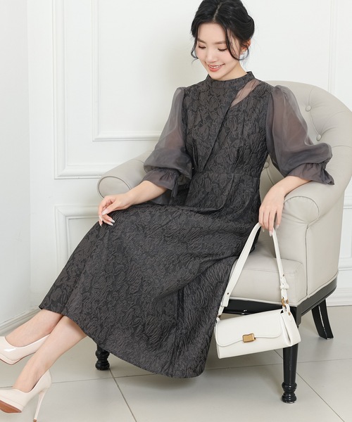 Lace Ladies(レースレディース)の「スタンドカラー 異素材 ドッキング キャンディ袖 ワンピース(ドレス・レディース・ネイビー/ブラック/チャコールグレー・FREE/S)」の19枚目の写真