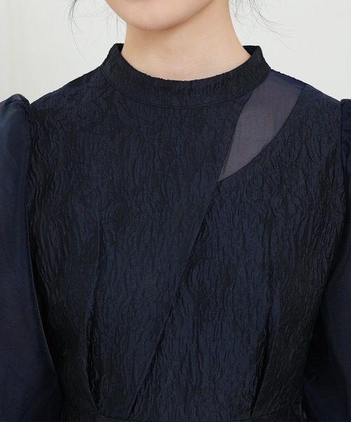 Lace Ladies(レースレディース)の「スタンドカラー 異素材 ドッキング キャンディ袖 ワンピース(ドレス・レディース・ネイビー/ブラック/チャコールグレー・FREE/S)」の18枚目の写真