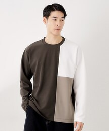 【一枚で着映える】パネルブロッキング長袖Tシャツ 【洗濯機OK】