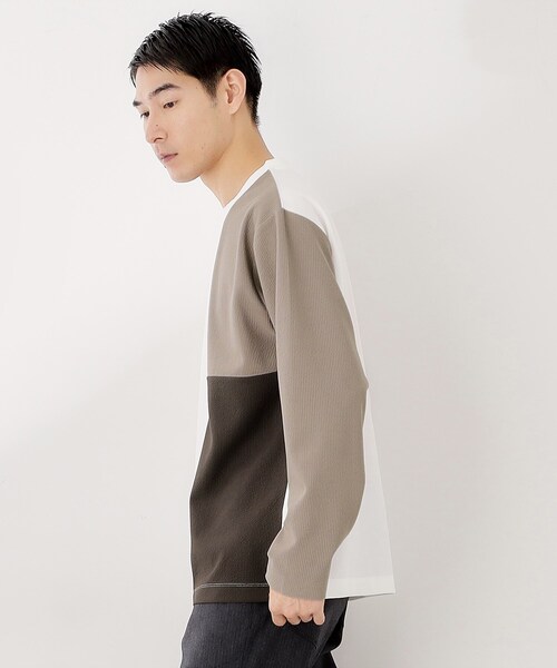 THE SHOP TK （ザ ショップ ティーケー ）の「【一枚で着映える】パネルブロッキング長袖Tシャツ 【洗濯機OK】（Tシャツ/カットソー・メンズ・ホワイト系7/ダークブラウン系4/ネイビー系4・02/03/04）」の5枚目の写真