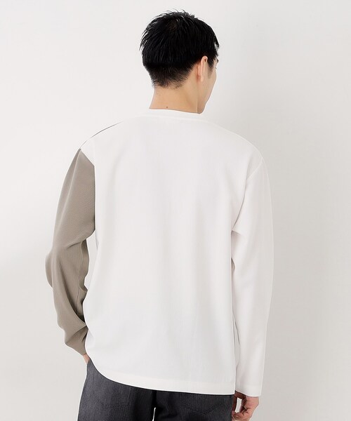 THE SHOP TK （ザ ショップ ティーケー ）の「【一枚で着映える】パネルブロッキング長袖Tシャツ 【洗濯機OK】（Tシャツ/カットソー・メンズ・ホワイト系7/ダークブラウン系4/ネイビー系4・02/03/04）」の4枚目の写真