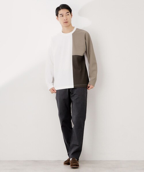 THE SHOP TK （ザ ショップ ティーケー ）の「【一枚で着映える】パネルブロッキング長袖Tシャツ 【洗濯機OK】（Tシャツ/カットソー・メンズ・ホワイト系7/ダークブラウン系4/ネイビー系4・02/03/04）」の11枚目の写真