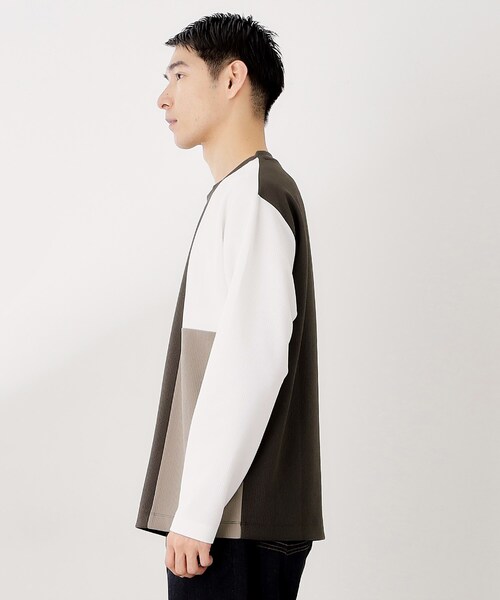 THE SHOP TK （ザ ショップ ティーケー ）の「【一枚で着映える】パネルブロッキング長袖Tシャツ 【洗濯機OK】（Tシャツ/カットソー・メンズ・ホワイト系7/ダークブラウン系4/ネイビー系4・02/03/04）」の9枚目の写真