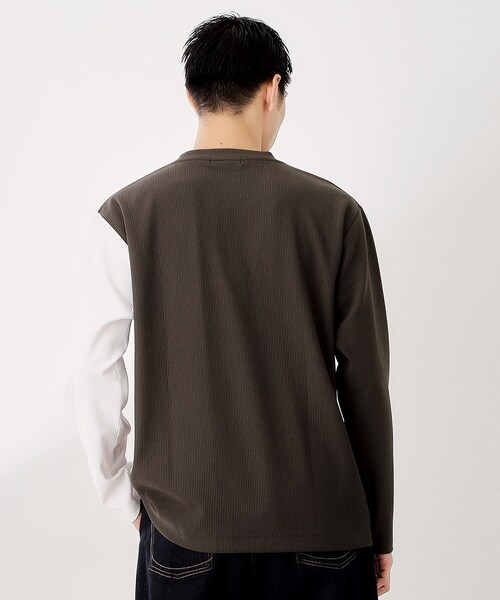 THE SHOP TK （ザ ショップ ティーケー ）の「【一枚で着映える】パネルブロッキング長袖Tシャツ 【洗濯機OK】（Tシャツ/カットソー・メンズ・ホワイト系7/ダークブラウン系4/ネイビー系4・02/03/04）」の8枚目の写真