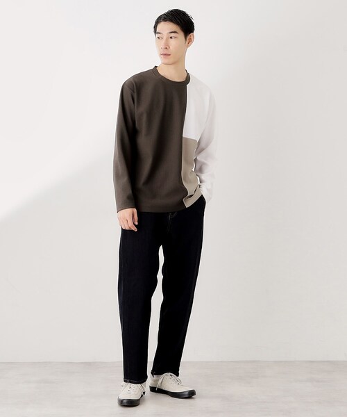 THE SHOP TK （ザ ショップ ティーケー ）の「【一枚で着映える】パネルブロッキング長袖Tシャツ 【洗濯機OK】（Tシャツ/カットソー・メンズ・ホワイト系7/ダークブラウン系4/ネイビー系4・02/03/04）」の7枚目の写真