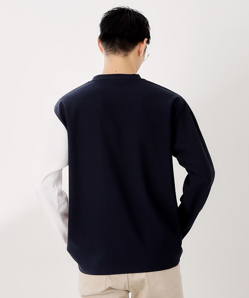 THE SHOP TK （ザ ショップ ティーケー ）の「【一枚で着映える】パネルブロッキング長袖Tシャツ 【洗濯機OK】（Tシャツ/カットソー・メンズ・ホワイト系7/ダークブラウン系4/ネイビー系4・02/03/04）」の16枚目の写真