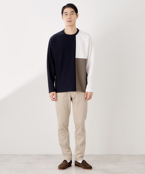 THE SHOP TK （ザ ショップ ティーケー ）の「【一枚で着映える】パネルブロッキング長袖Tシャツ 【洗濯機OK】（Tシャツ/カットソー・メンズ・ホワイト系7/ダークブラウン系4/ネイビー系4・02/03/04）」の15枚目の写真
