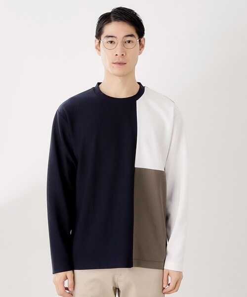 THE SHOP TK （ザ ショップ ティーケー ）の「【一枚で着映える】パネルブロッキング長袖Tシャツ 【洗濯機OK】（Tシャツ/カットソー・メンズ・ホワイト系7/ダークブラウン系4/ネイビー系4・02/03/04）」の13枚目の写真